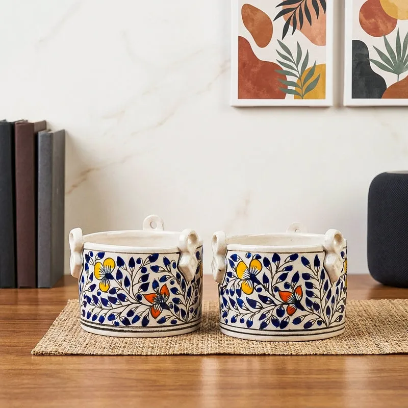 Bloom Vines Handpainted Planter - Set Of Two media 1