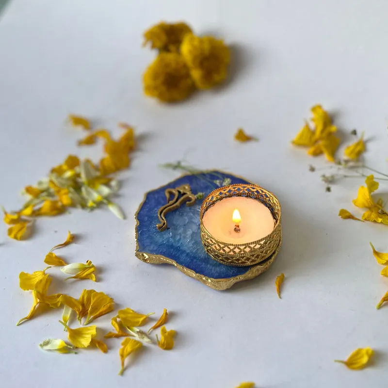 Ganesha Handcrafted Agate Tealight Candle Holder - Blue media 3