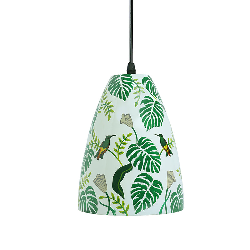 Wings & Leaves Hand Painted Glass Hanging Lamp media 4