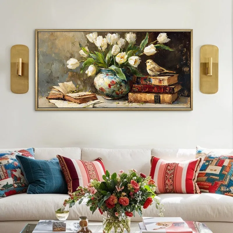 Antique Garden Canvas Wall Painting With Frame media 1