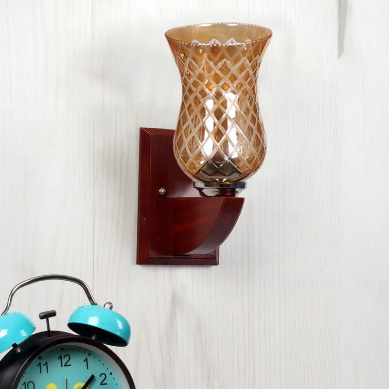 Honey Glow Decorative Walnut Base Glass Wall Lamp media 4