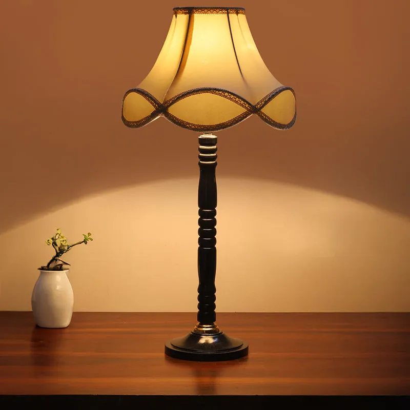 Misty Glow Table Lamp With Carved Wooden Base - Ivory,Black media 2