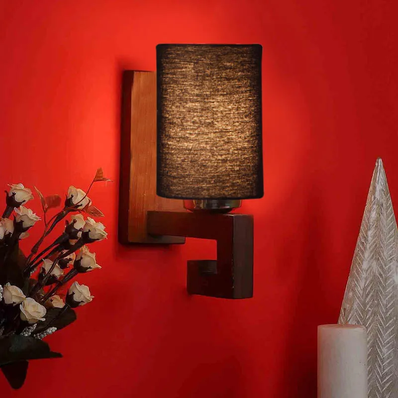Dun Cylindrical Wooden Wall Lamp media 1