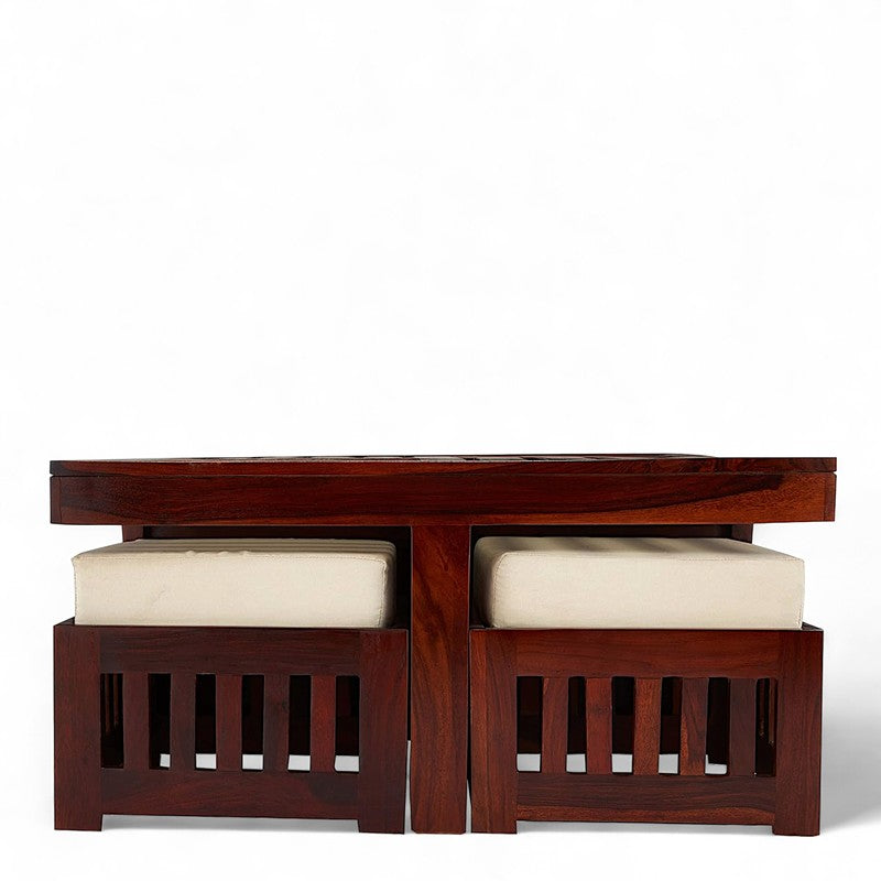 Gaviron Sheesham Wooden Center Table with Stools and Cushions (Red) - Nine Piece Set media 4