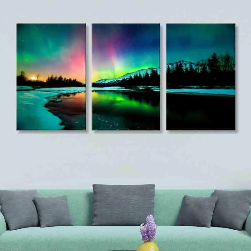 Northern Lights Poly Canvas Wall Art - Three Piece Set media 1