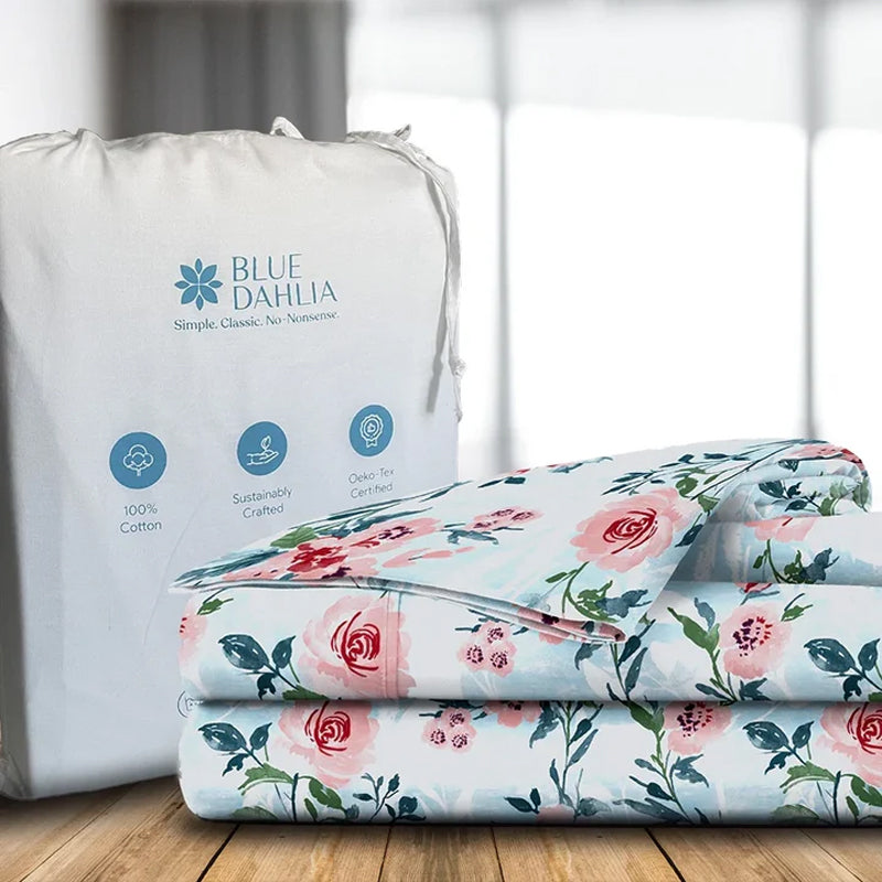 Soft Camellias Printed Cotton Duvet Cover - Pink media 8