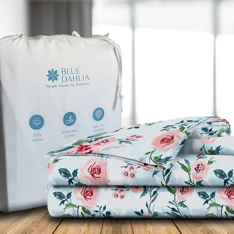 Soft Camellias Printed Cotton Duvet Cover - Pink media 8