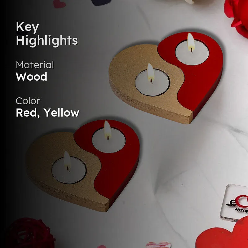 Yin Yang Heart Wood Tea Light Holder - Set Of Two media 2