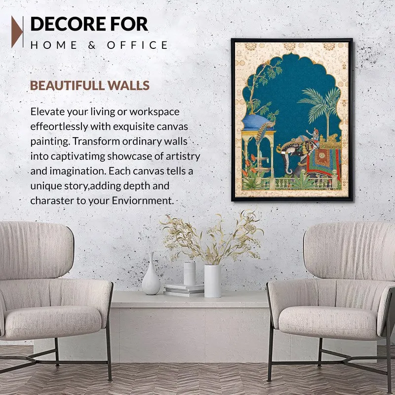 Jharokha Mughal Elephant Canvas Wall Painting With Frame media 6