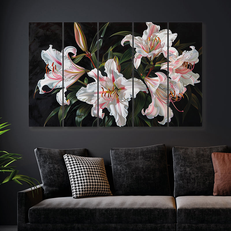 Painted Lillies Canvas Wall Art - Set Of Five