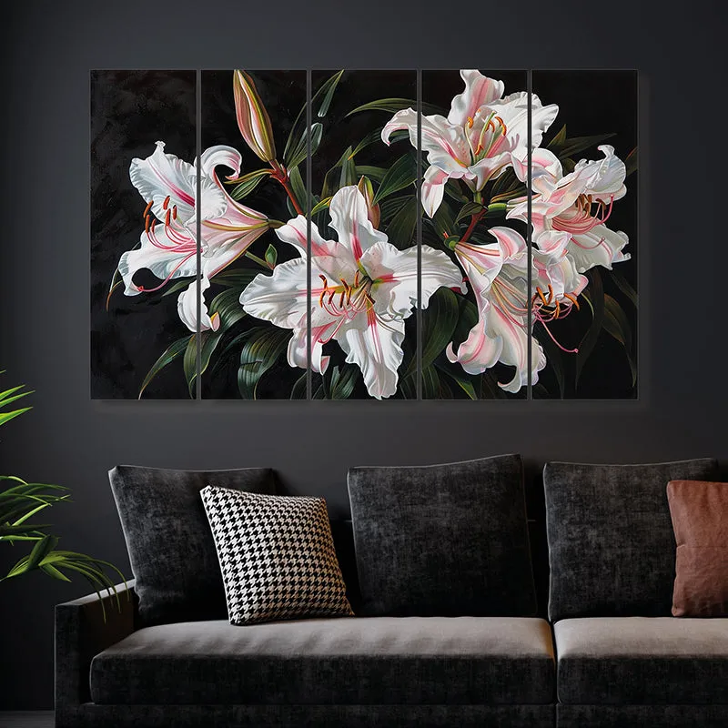 Painted Lillies Canvas Wall Art - Set Of Five media 1