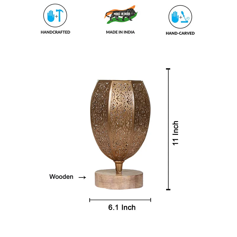 Mehela Etched Metal Table Lamp With Wooden Base - Gold media 5