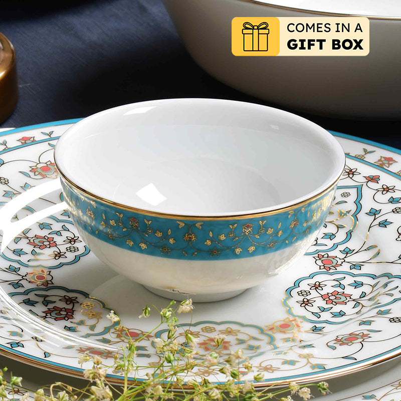 Gilded Mavi 24k Gold Brushed Porcelain Dinner Set - 21 Piece Set