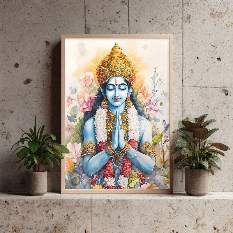 Srirama Jayam Spiritual Archival Paper Wall Painting - Natural Brown Frame media 3