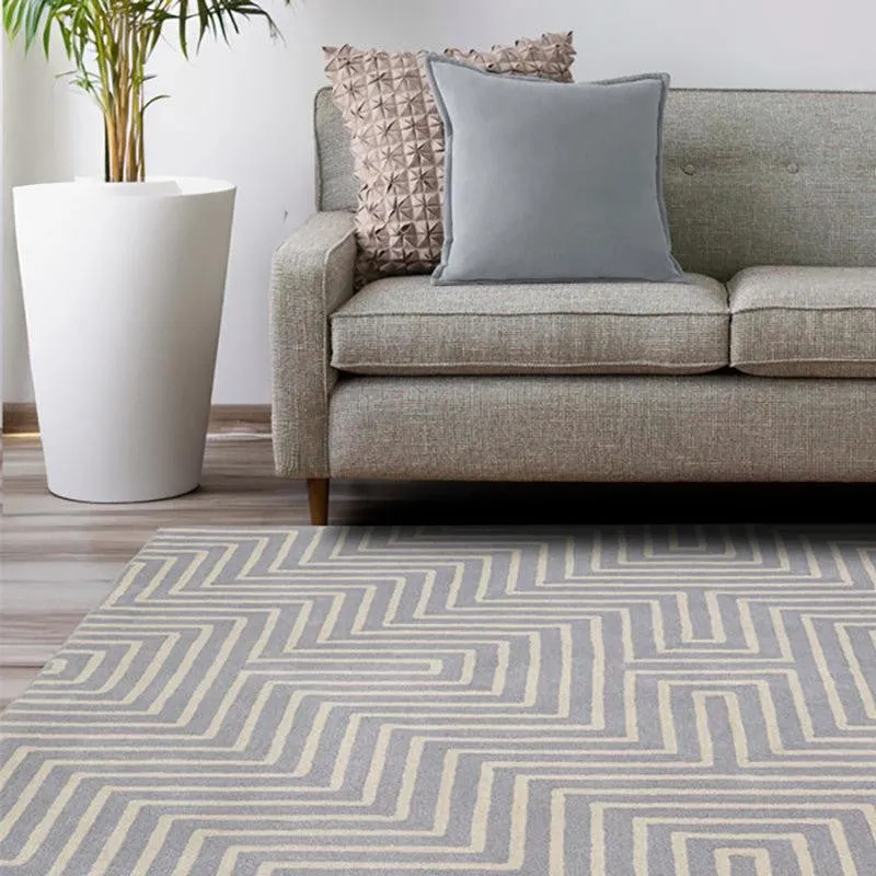 Denethor Hand Tufted Geometric Wool & Nylon Carpet - Beige & Blue media 6