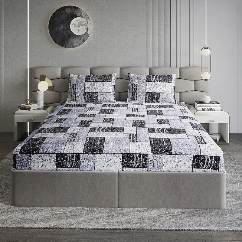 Monte Carlo Urban Square Bedsheet (White,Grey) - 280 GSM media 1