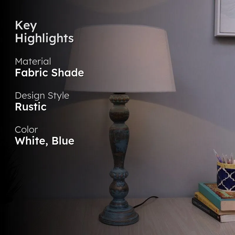 Amaya Fabric Table Lamp With Drum Shade - White,Blue media 2