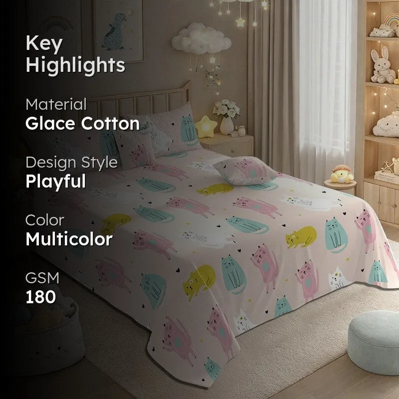 Colorful Cat GlaceCotton Kids Bedding Set (180 GSM) - Five Piece Set media 2