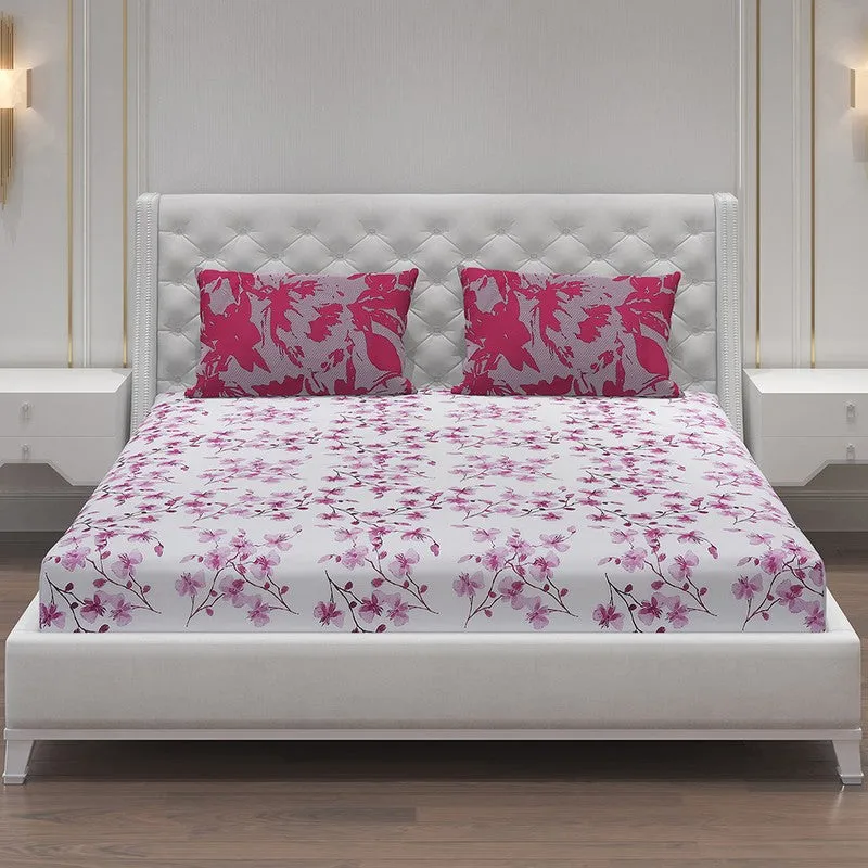 Monte Carlo Floraline Cotton Bedsheet (White,Pink) - 104 TC media 3
