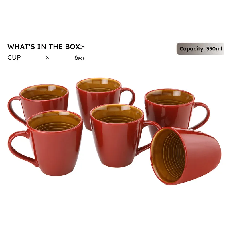 Karvaa Ceramic Coffee Mug (Red/350 mL Each) - Set Of Six media 4