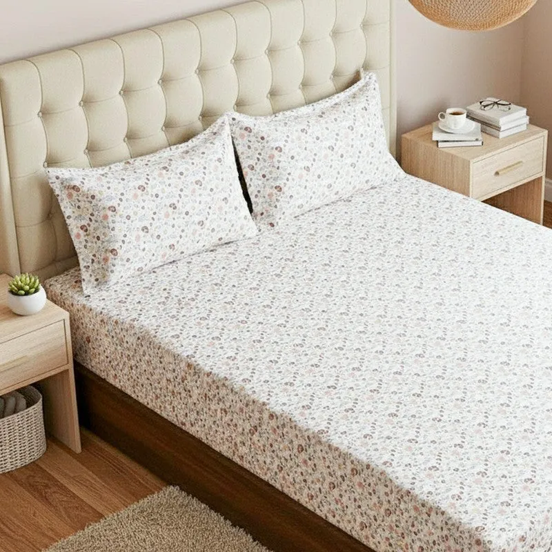 Avani Floral Cotton Bedsheet (Peach) - 180 TC media 3