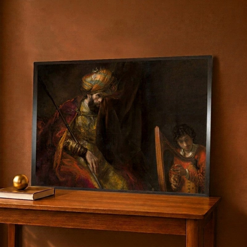 David Playing on the Harp Before Saul 1658-59 Canvas Wall Painting - 12 x 9 Inches