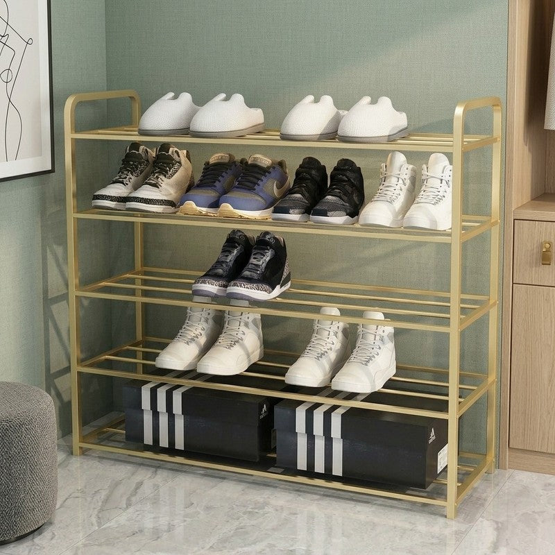 Wide Metal Shoe Rack - Gold