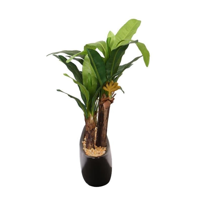 Faux Banana Artificial Bonsai In Bowl Black Plastic Pot - 28 cms media 3