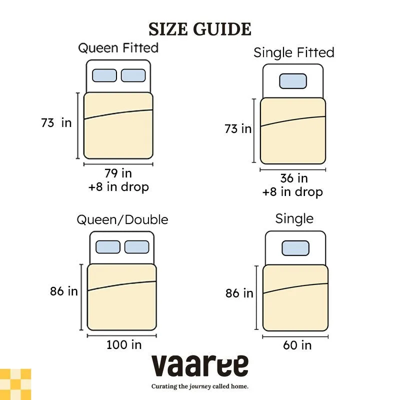 Size guide graphic for fitted and flat bedsheet variants