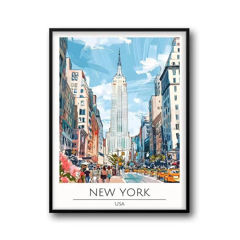 Vintage New York Framed Canvas Wall Painting media 5