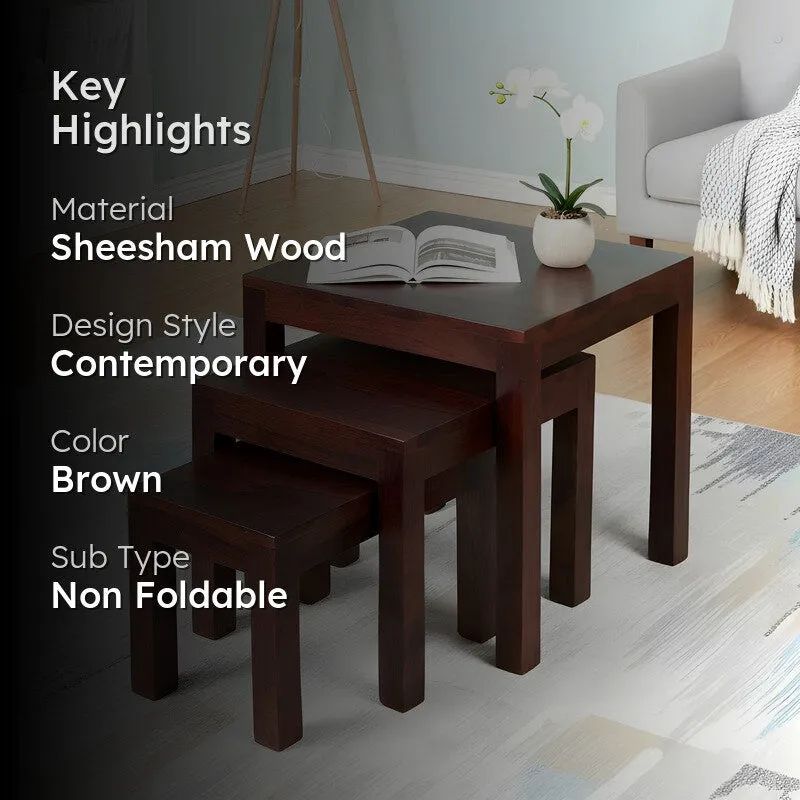 Sverox Sheesham Wooden Side & Bedside Table (Taupe) - Set Of Three media 2
