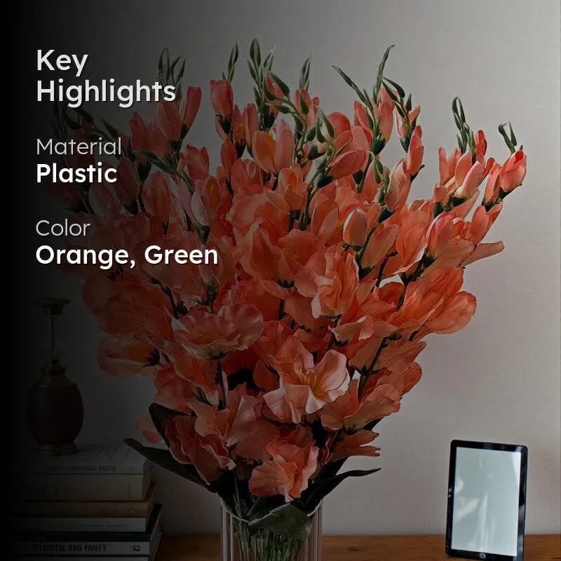 Gladiolus Plastic Artificial Flower (Orange) - Set Of Two media 2