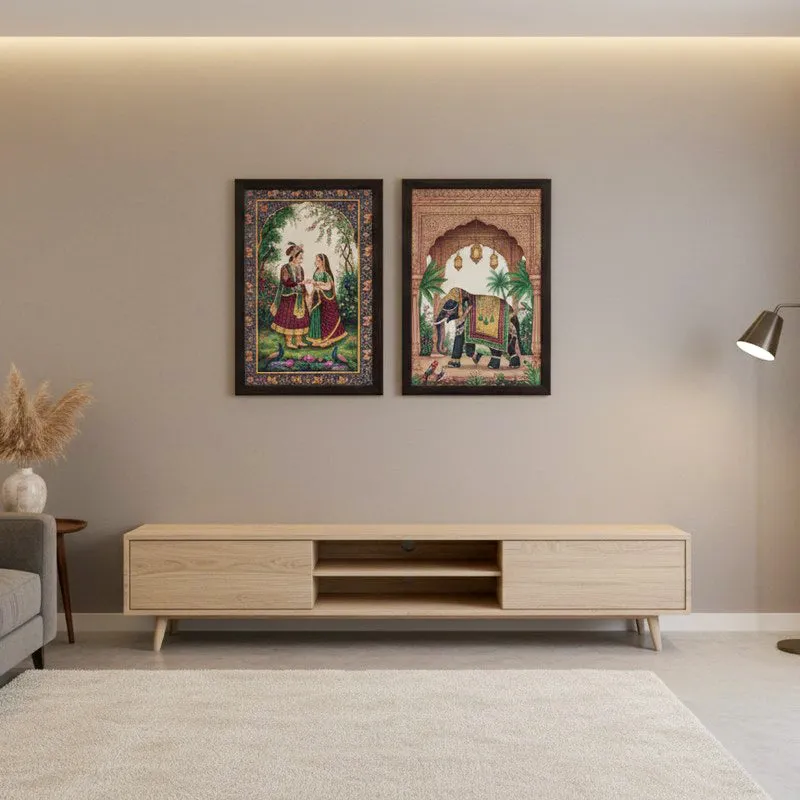 Rajwadi Charm Artistic Wall Painting With Frame - Set Of Two media 1