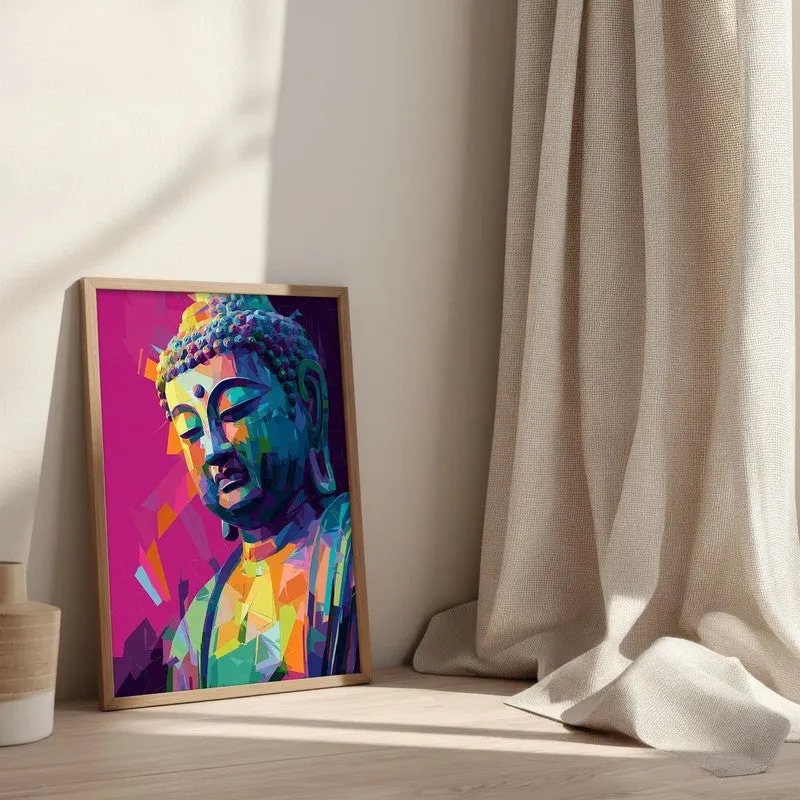Awakened in Color Buddha Archival Paper Wall Painting With Brown Frame media 3