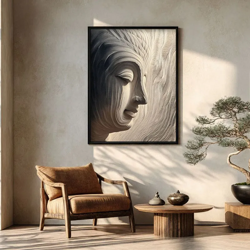 Awakened Buddha Archival Paper Wall Painting With Black Frame media 1