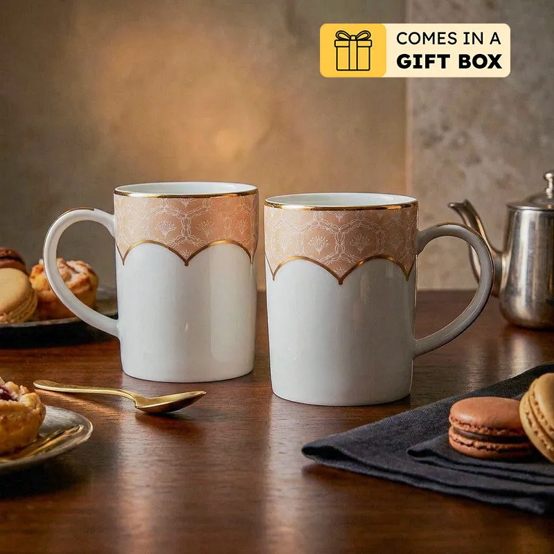 Gilded Legacy Slim 24k Gold Brushed Porcelain Coffee Mug (280 mL Each/Peach) - Set Of Six media 1
