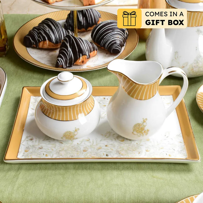 Gilded Iris 24k Gold Brushed Porcelain Tea Set With Tea Pot (Gold) - Seventeen Piece Set media 1