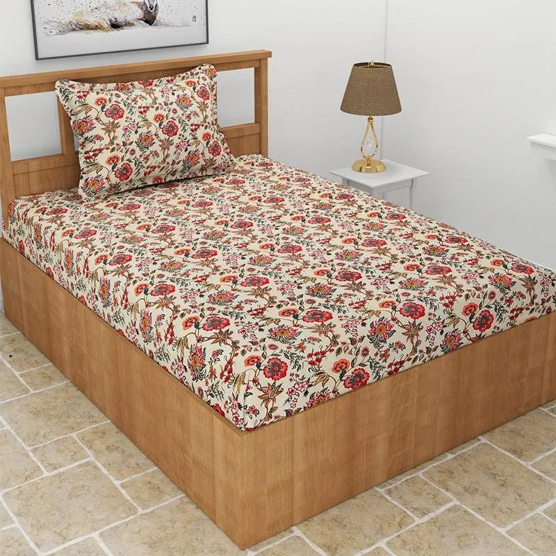 Gerberas Floral Microfiber Bedsheet (Beige) - 130 GSM media 3