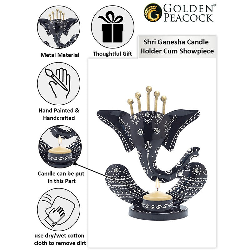 Ganpati Jyoti Hand Painted Tea Light Candle Holder - Black media 3