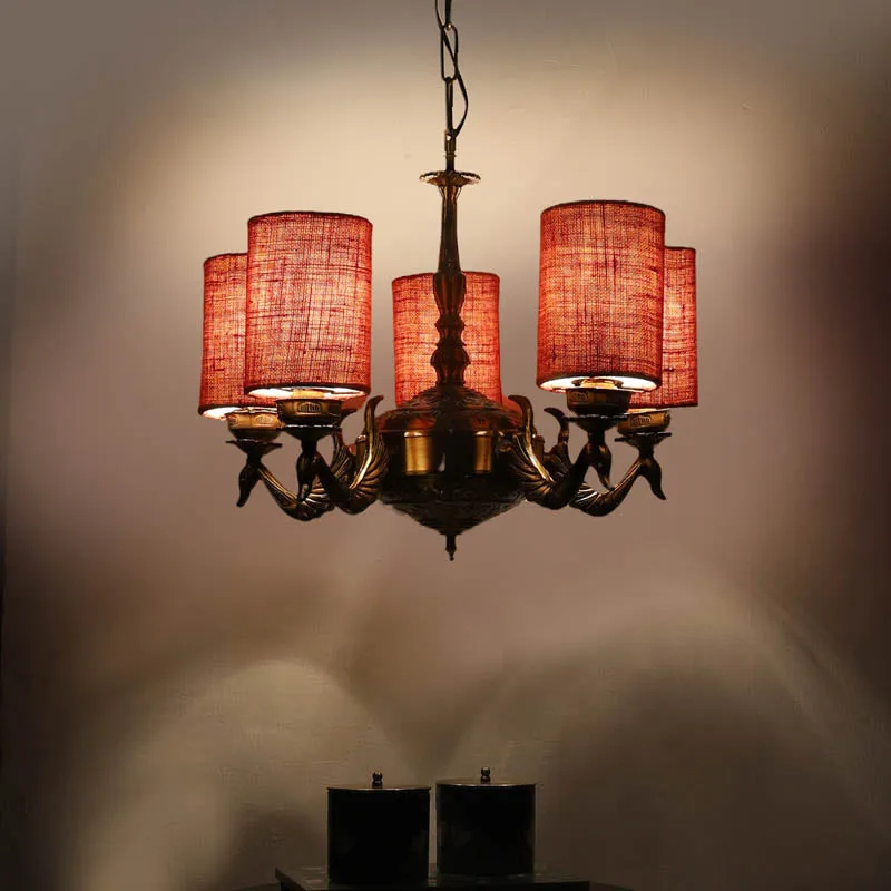 Ritu Cylindrical Golden Antique Ceiling Lamp media 1