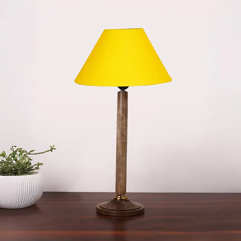 Glow Mesa Table Lamp With Wooden Base - Yellow,Brown media 3