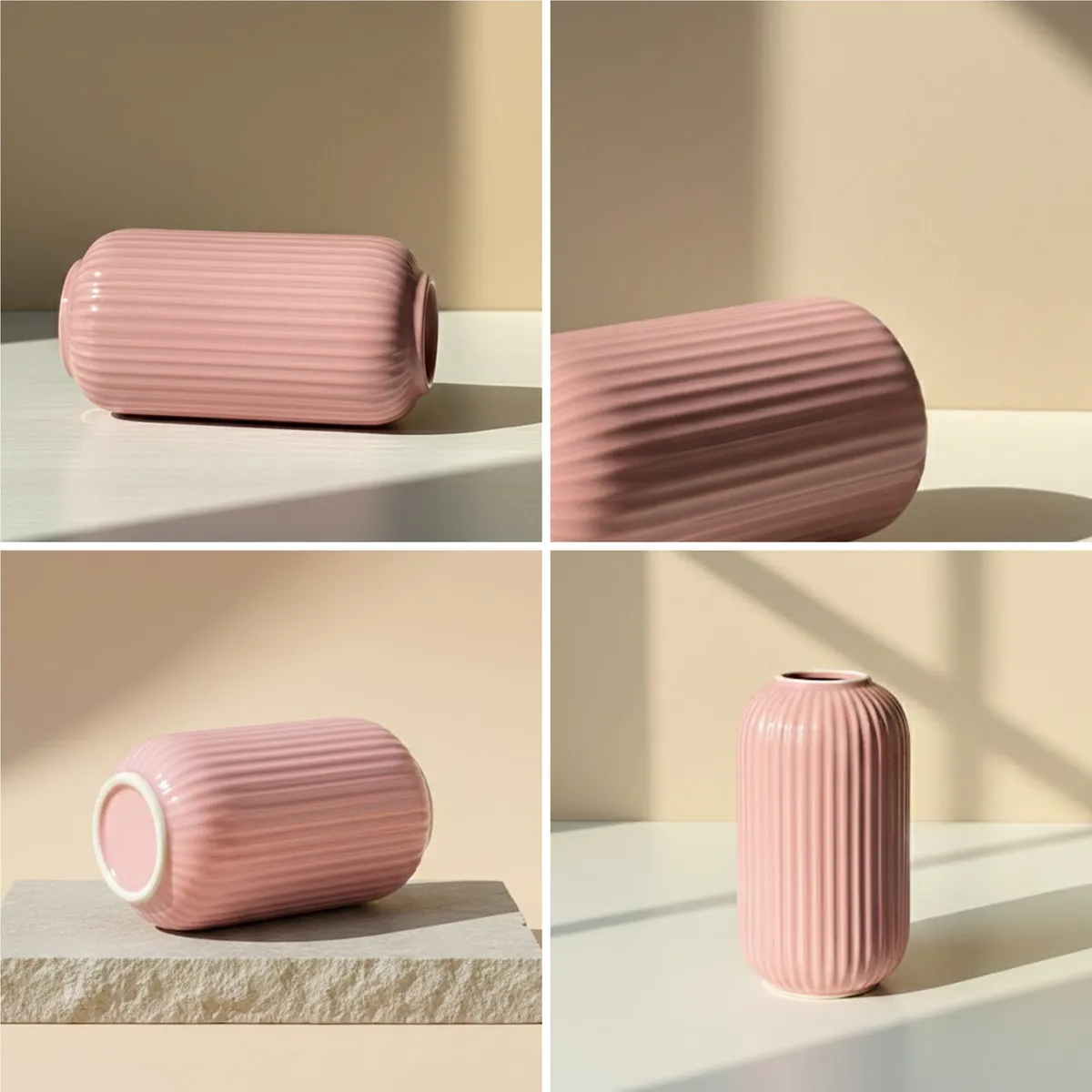 Opulent Ribbed Ceramic Vase - Pink media 9