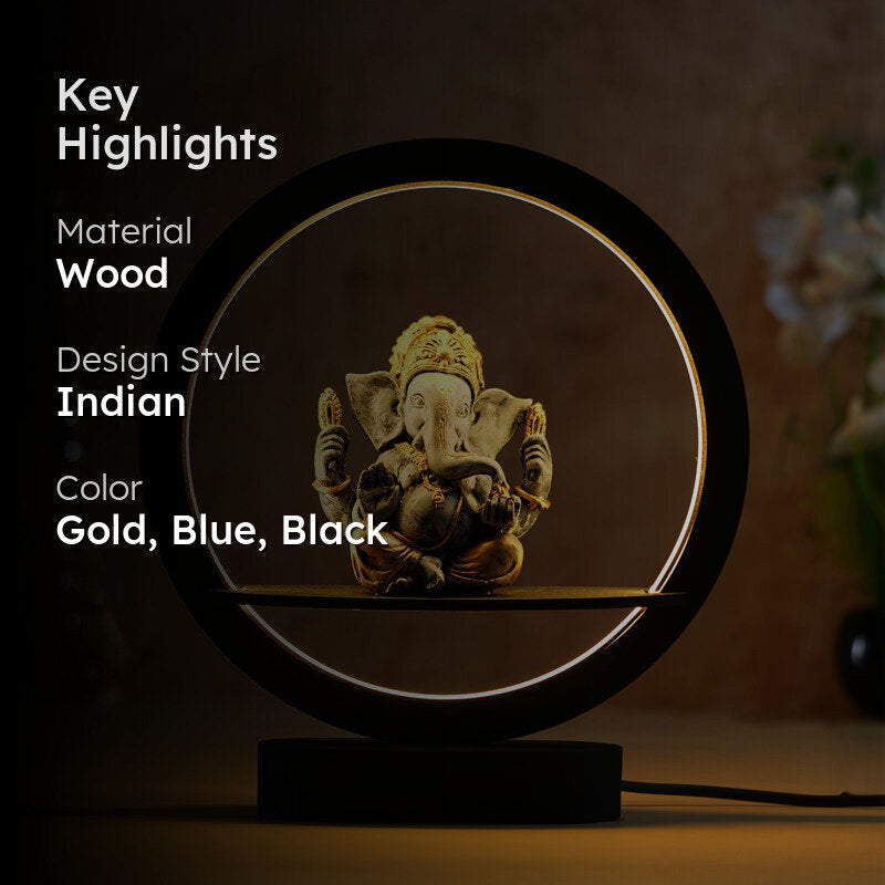 Bal Ganapati Circular LED Wooden Table Lamp - Blue media 2
