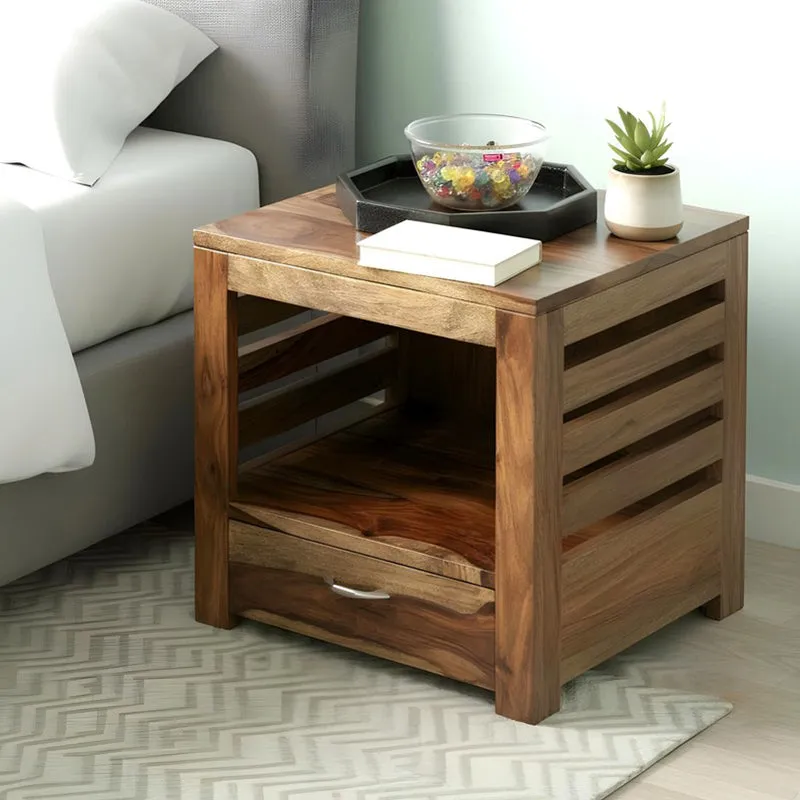 Sverix Sheesham Wooden Side & Bedside Table - Brown media 1