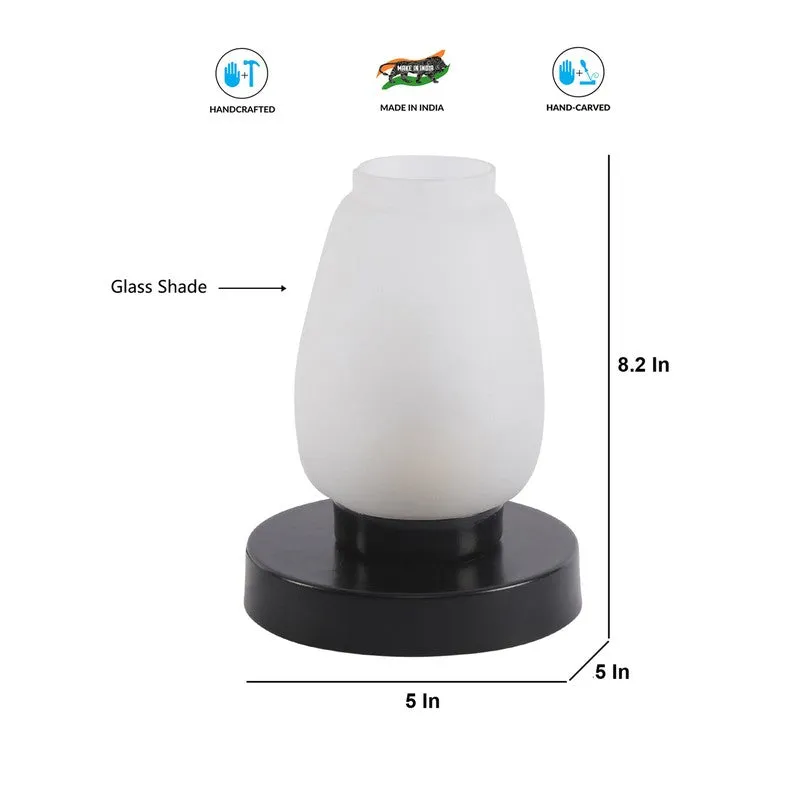 Glowzen Glass Table Lamp With Wooden Base - White media 8