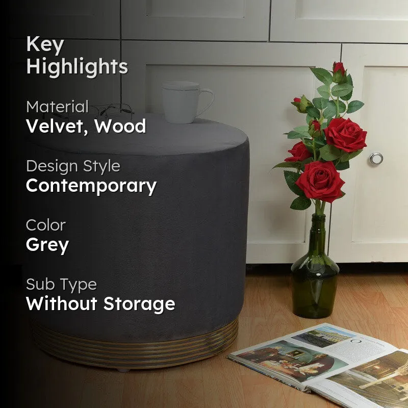 Velour Solid Velvet Pouffe - Grey media 2