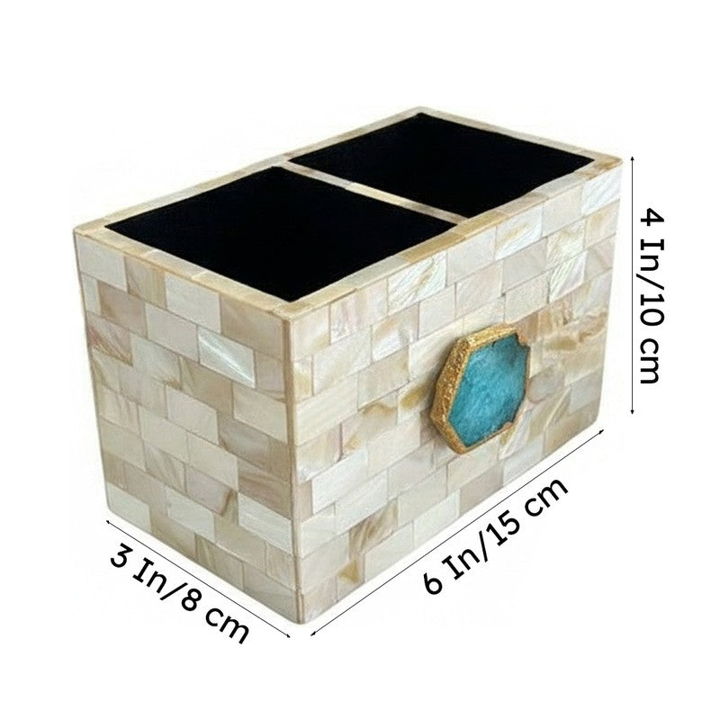 Suzzaine Handcrafted Mother Of Pearl & Agate Cutlery Holder - Blue & Beige media 5