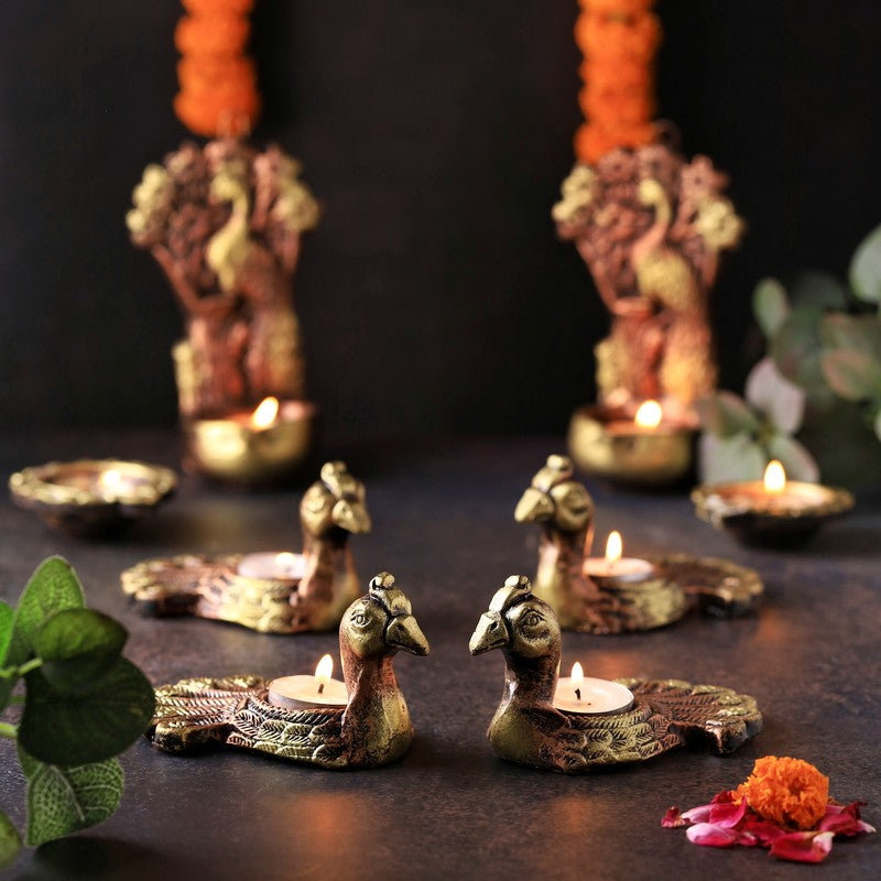 Neck Peacock Tea Light Holder - Set Of Four