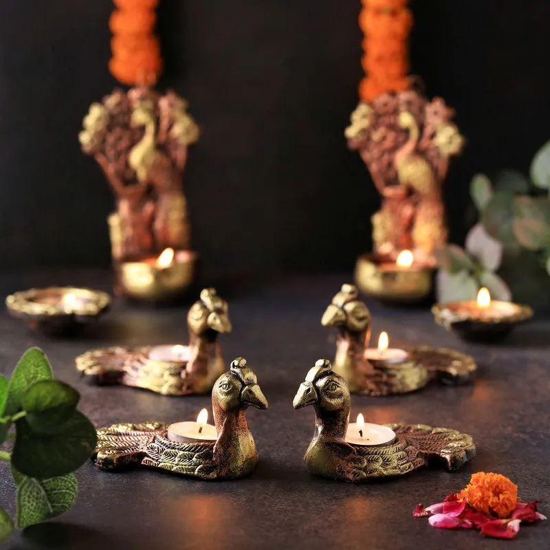 Neck Peacock Tea Light Holder - Set Of Four media 1