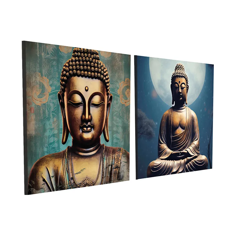 Moonlit Buddha Canvas Wall Art - Set Of Two media 5